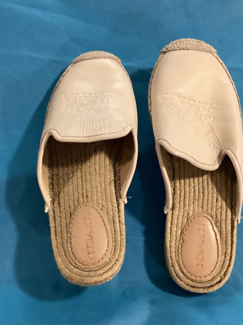 Coach Cream Leather Espadrille Slip-On Mules